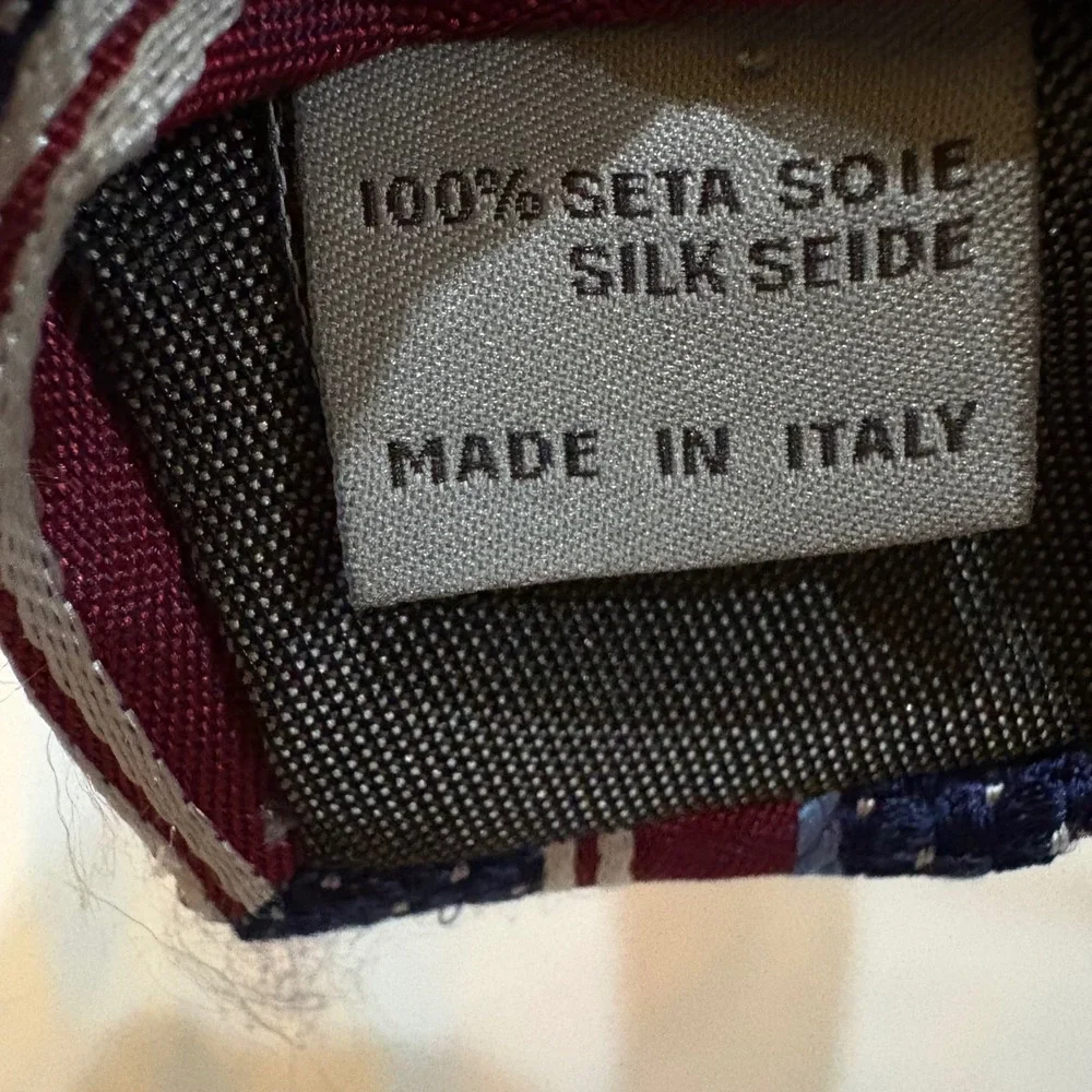 Canali 1934 Mens Silk Necktie Navy Blue Burgundy White Striped Made in Italy - Picture 3 of 5